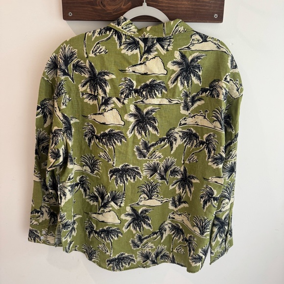 NWT Tahari 100% Linen Green Tropical Palm Printed Button Up Top Large - Picture 5 of 5